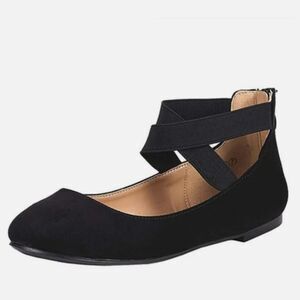 Dream Pairs Black Crisscross Ankle Strap Ballet Flats